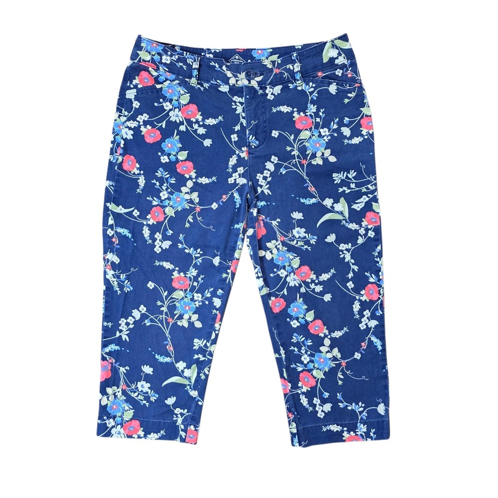 St John's Bay Floral‎ Capri Pants Cropped Casual Blue Red Size 8